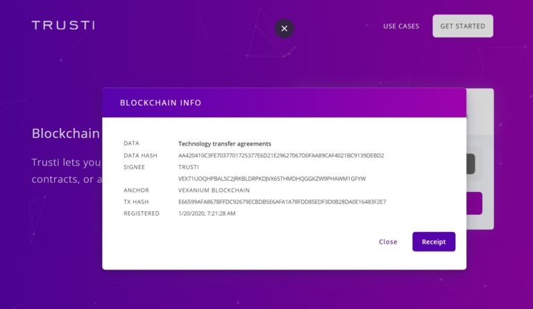 Trusti Blockchain based data certification